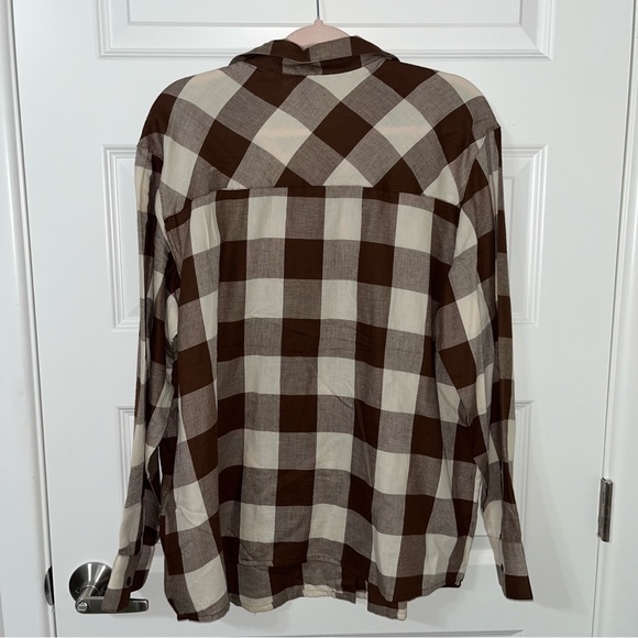 H&M Woman Divided Brown Flannel Plaid Long Sleeve Shirt Top Button Down L New - Picture 4 of 5